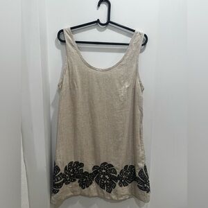 Banana Republic Beige Tank Top with Black Leaf Pattern